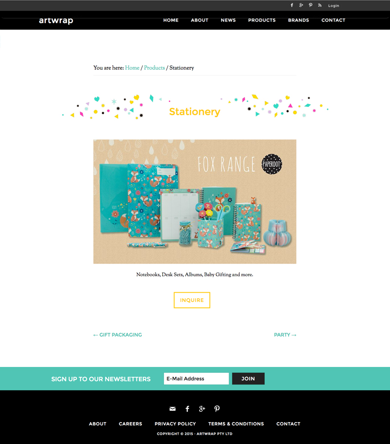 Artwrap Website, Product Range: Stationery