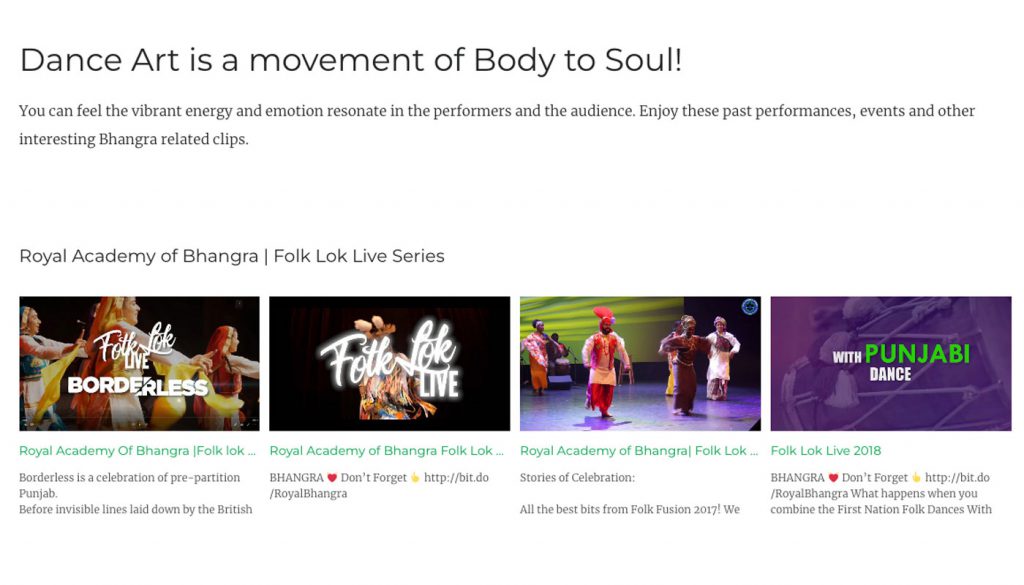 Royal Academy of Bhangra, website video channel