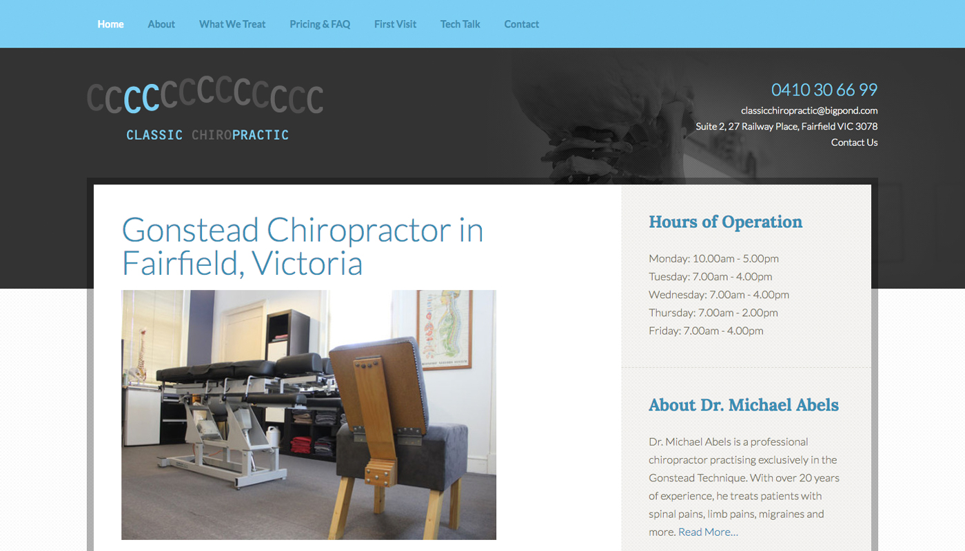 Classic Chiropractic, Chiropractor Website