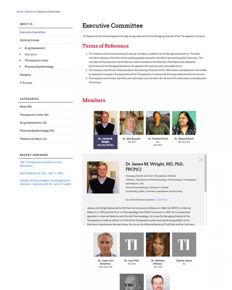 UBC's Therapeutics Initiative, Web Design, Teams