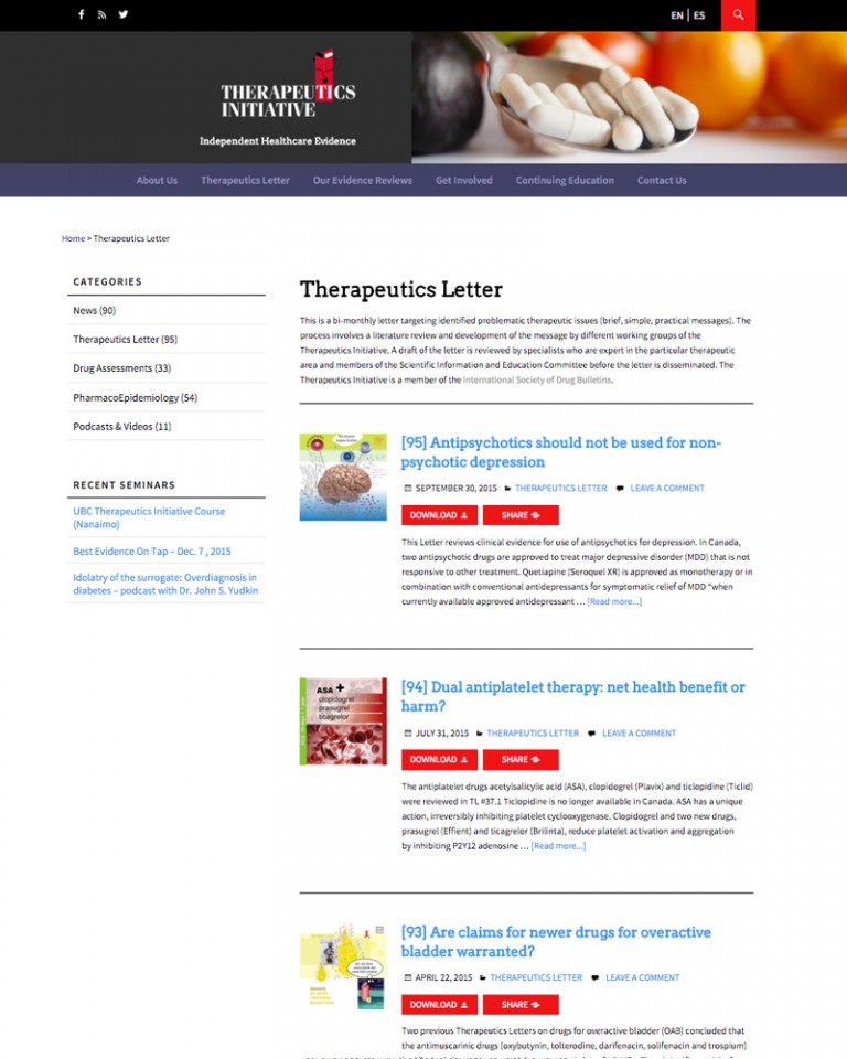 UBC's Therapeutics Initiative, Web Design, Newsletters Feed